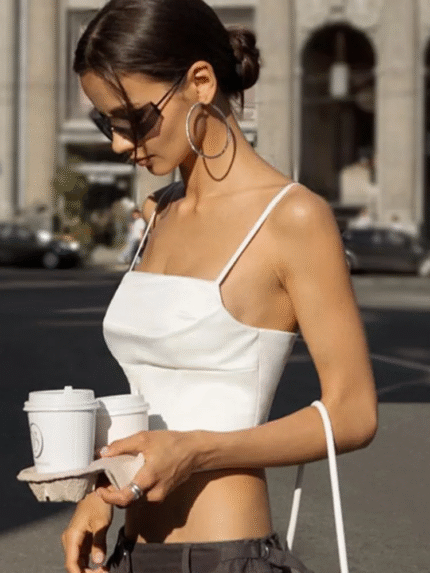 Women’s Lace-Up Backless Crop Top – Spaghetti Strap Streetwear Camis